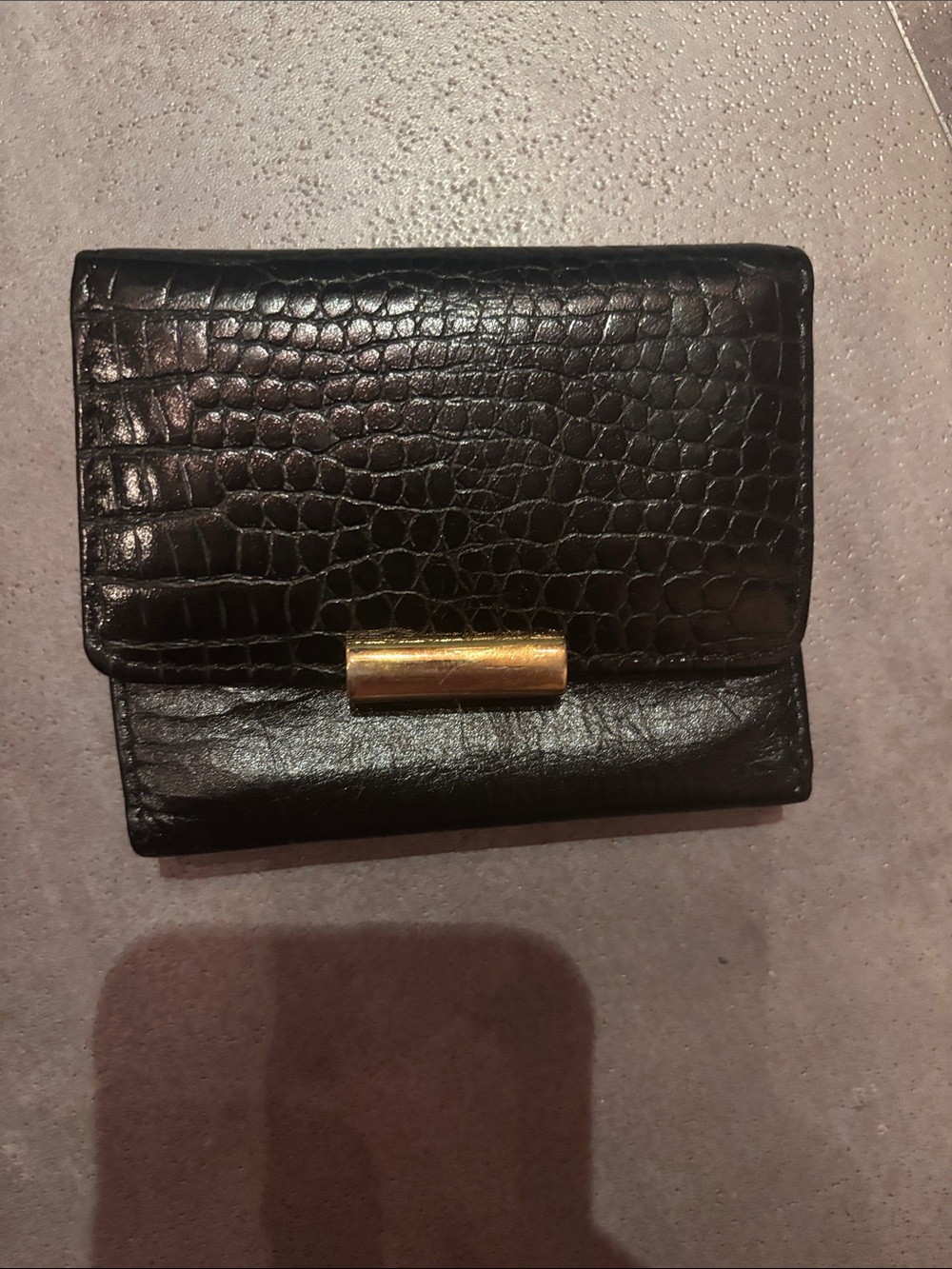 Prince Gardner Black Croc-Embossed Leather Wallet with Gold Accent